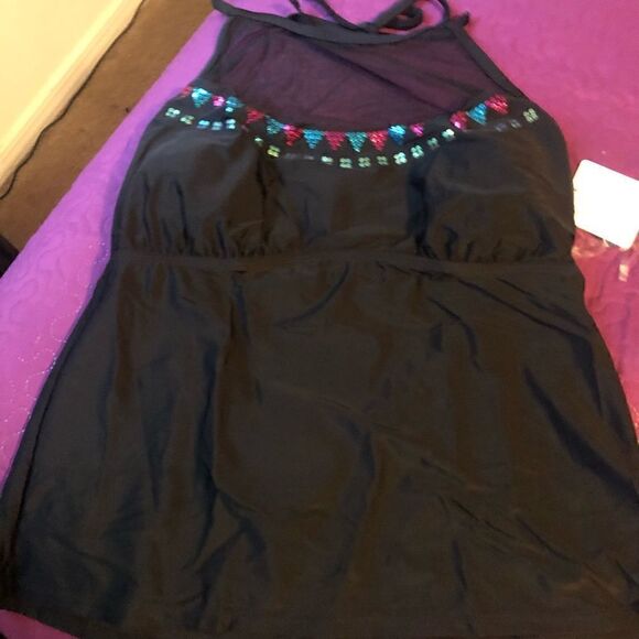 Heart & Harmony tankini  top  with colorful sequin and mesh at halter - Picture 2 of 5